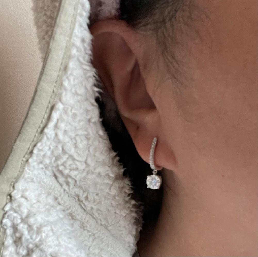 Customer photo review of Moissanite by Cate & Chloe Finley 18k Gold Plated 925 Sterling Silver Dangle Earrings 2.13tcw