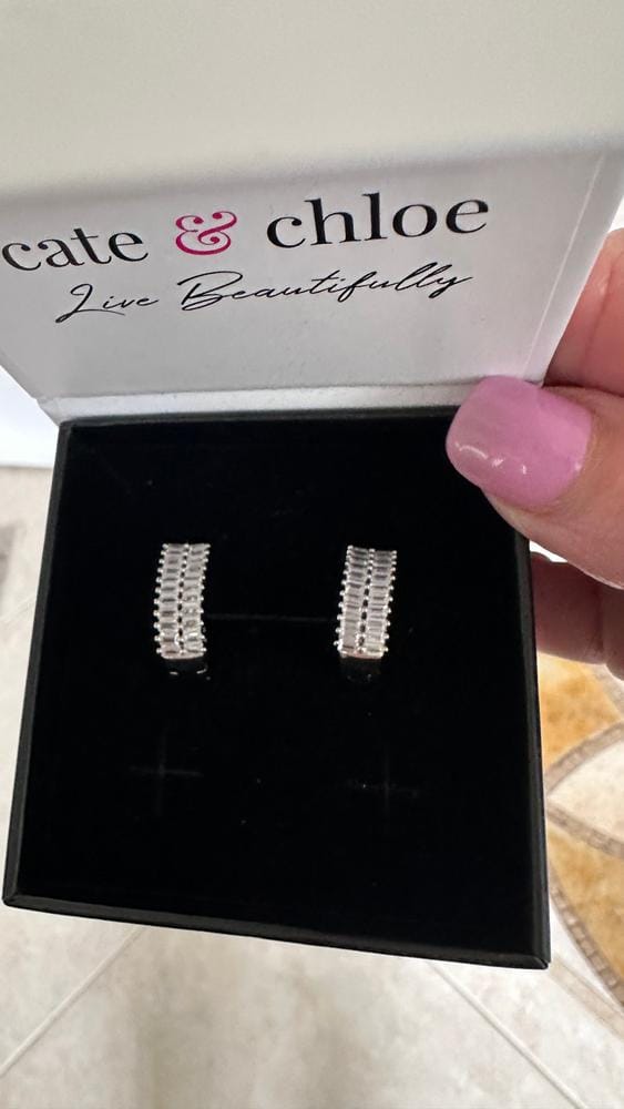 Customer photo review of Pixie 18k White Gold Plated 17mm Hoop Earrings with Simulated Diamond Crystals