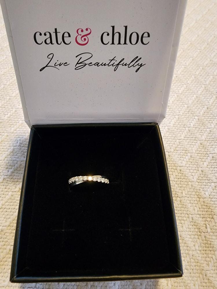 Customer photo review of Moissanite by Cate & Chloe Emerson 0.36tcw Round Cut 925 Sterling Silver 18k White Gold Plated Wedding Band