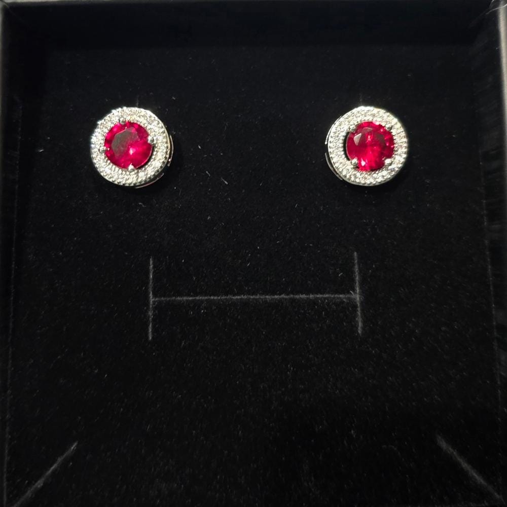Customer photo review of Gwendolyn 18k White Gold Plated Halo Stud Earrings with Round Cut Simulated Diamond Crystals - Final Sale
