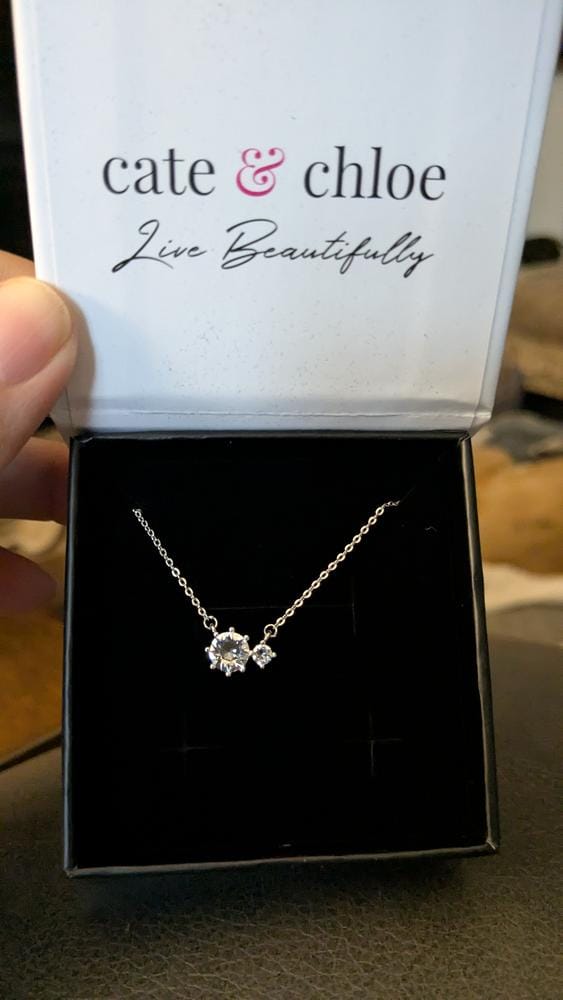 Customer photo review of Emma 18k White Gold Plated 2-Stone Pendant Necklace with  Swarovski Crystals