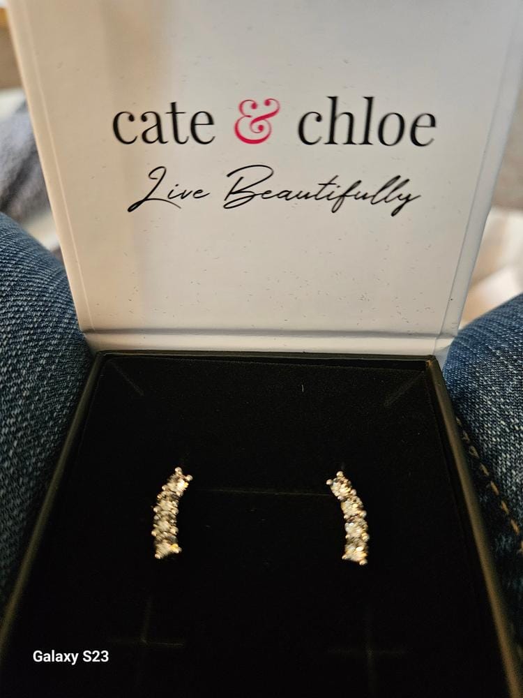 Customer photo review of Aubree 18k White Gold Plated Drop Stud Earrings with Swarovski Crystals