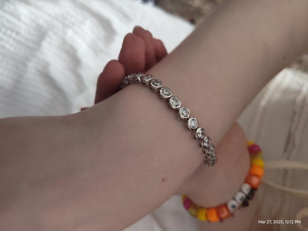 Customer photo review of Joelle 18k White Gold Plated Tennis Bracelet with Simulated Diamond Crystals