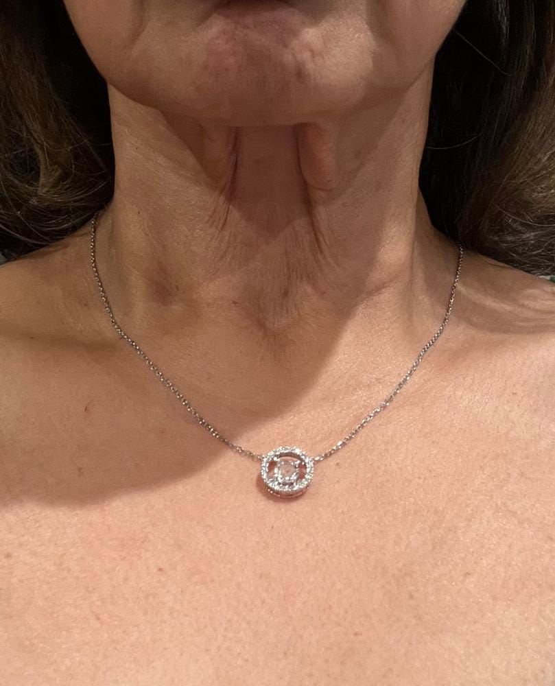 Customer photo review of Reign 18k White Gold Plated Halo Necklace with Swarovski Crystals