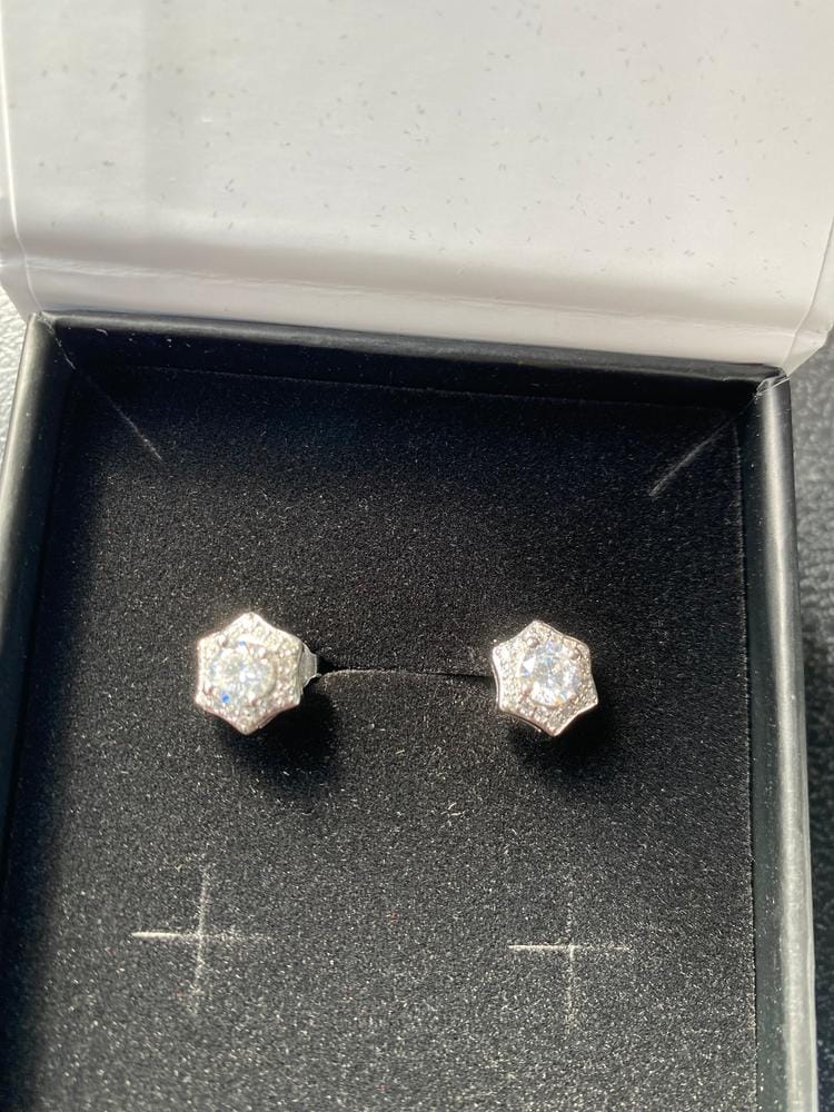 Customer photo review of Poppy 18k White Gold Plated Stud Earrings with Simulated Diamond Crystals
