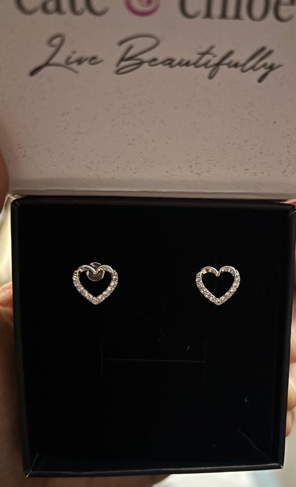 Customer photo review of Chelsea 18k White Gold Plated Silver Heart Stud Earrings with Swarovski Crystals