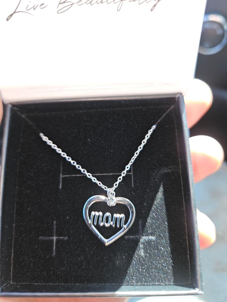 Customer photo review of Melody 18k White Gold Plated Mom Heart Necklace with Swarovski Crystal