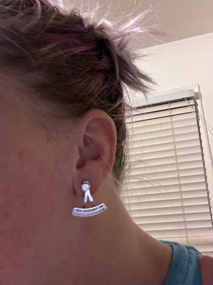 Customer photo review of Aria 18k White Gold Plated Silver Drop Earrings with Simulated Diamond Crystals — Final Sale