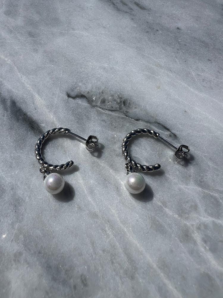 Customer photo review of Cheyanne 18k White Gold Plated 16mm Twisted Half Hoop Drop Pearl Earrings