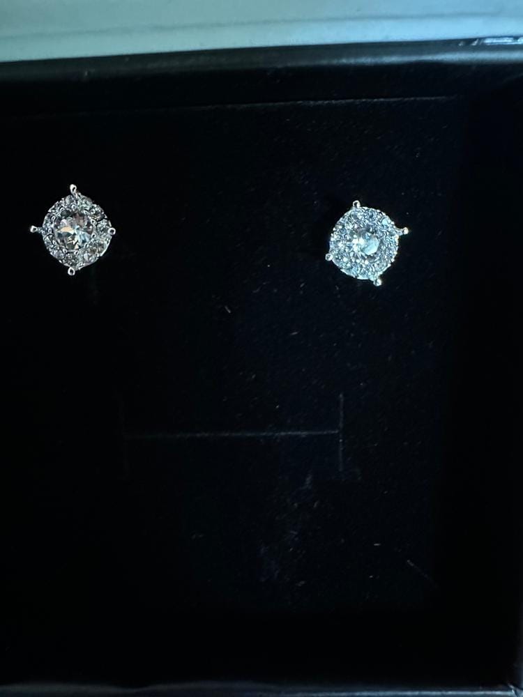 Customer photo review of Raylee 18k White Gold Plated Halo Stud Earrings with Swarovski Crystals