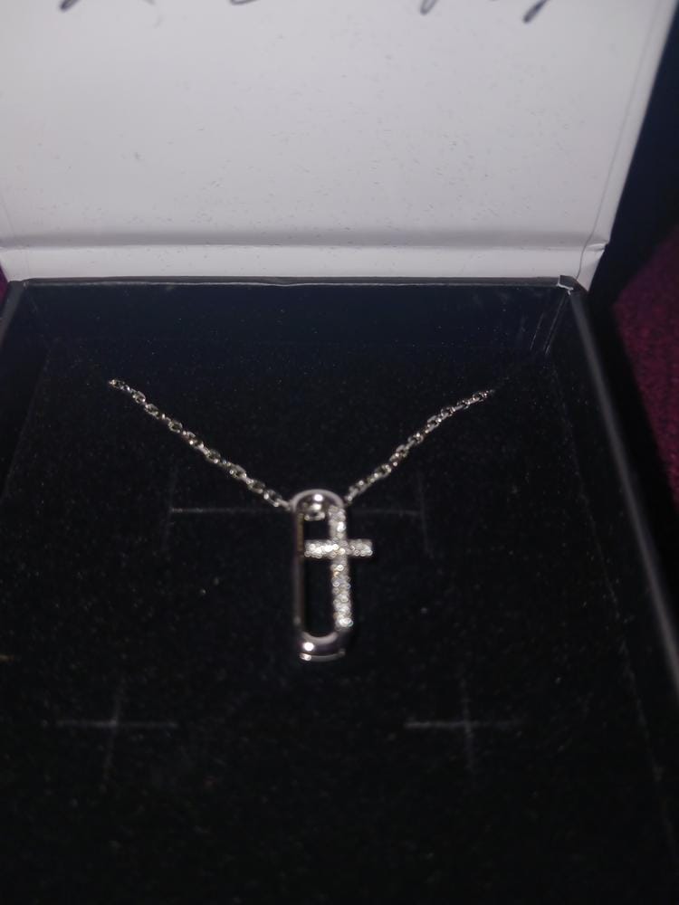 Customer photo review of Lona 18k White Gold Plated Silver Cross Necklace with Swarovski Crystals