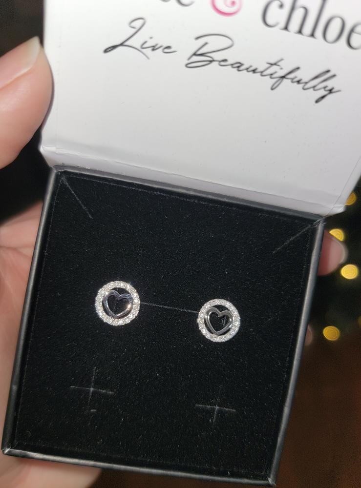 Customer photo review of Khaleesi 18k White Gold Plated Silver Heart Stud Earrings with Swarovski Crystals