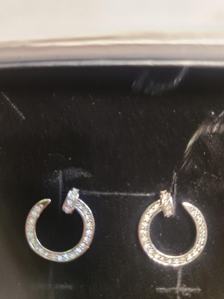 Customer photo review of Raven 18k White Gold Plated Circle Drop Stud Earrings with Swarovski Crystals - Final Sale
