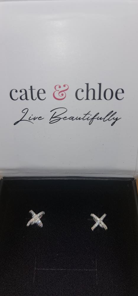 Customer photo review of Paige 18k White Gold Plated X-Design Stud Earrings with Simulated Diamond Crystals