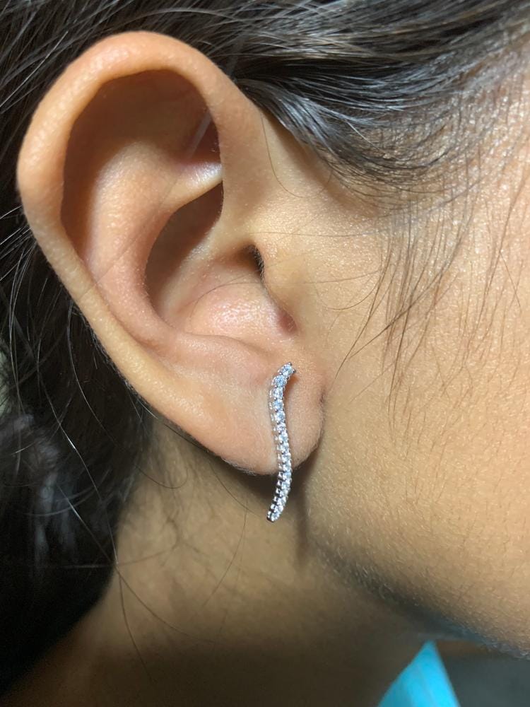 Customer photo review of Isabella 18k White Gold Plated Sterling Silver Ear Climber Earrings with Simulated Diamond Crystals