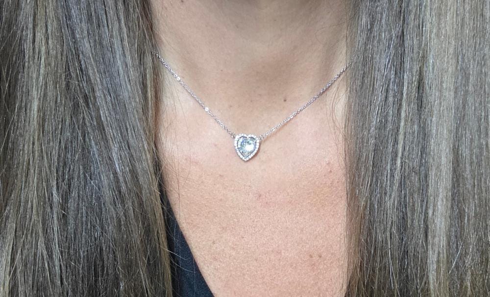 Customer photo review of Tara 18k White Gold Plated Halo Heart Pendant Necklace with Swarovski Crystals