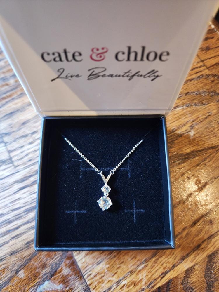 Customer photo review of Andy 18k White Gold Plated 2-Stone Pendant Necklace with Swarovski Crystals