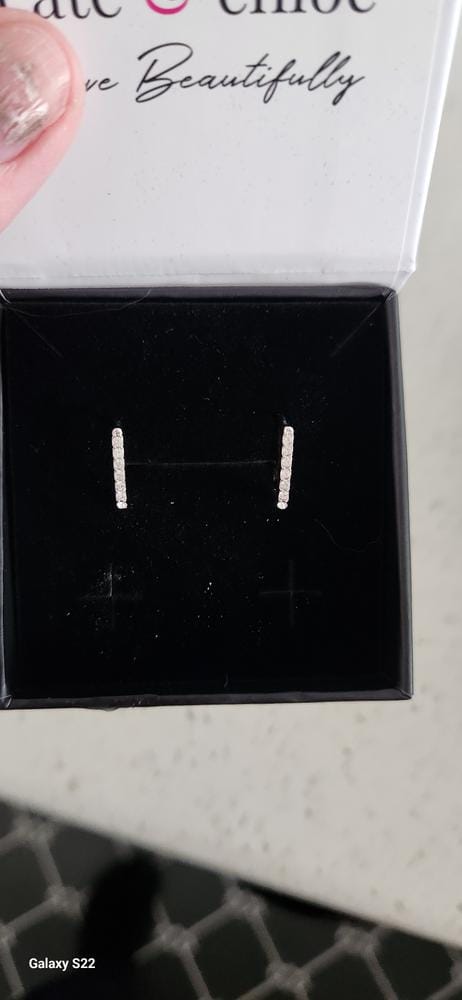 Customer photo review of Phoebe 18k White Gold Plated 14mm Hoop Earrings with Swarovski Crystals