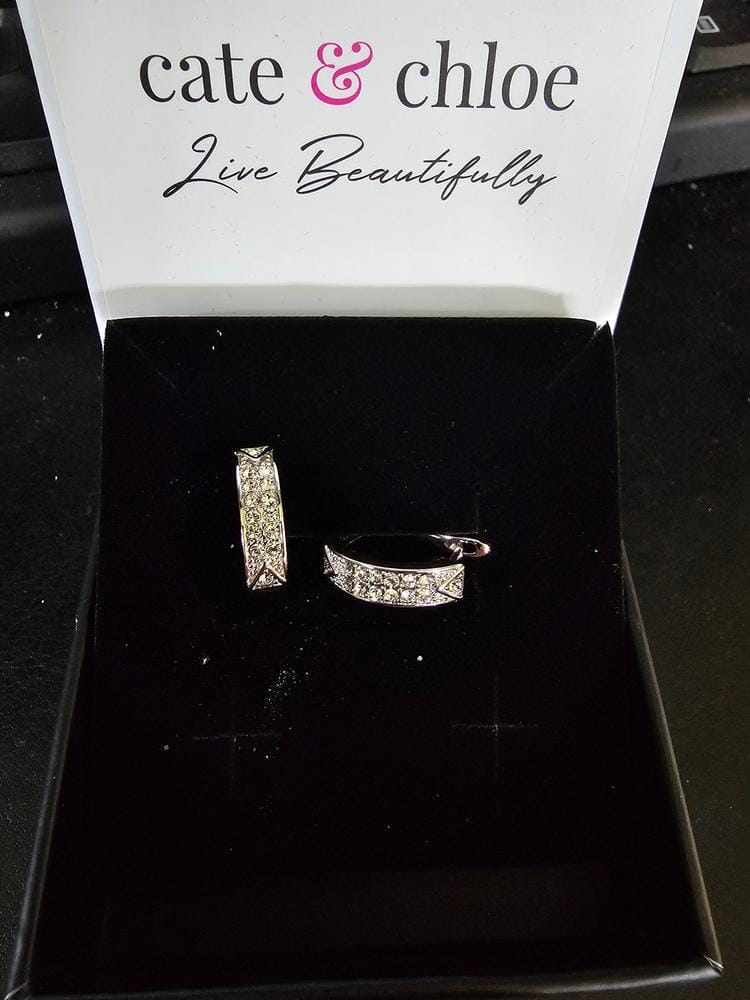 Customer photo review of Sawyer 18k White Gold Plated 16mm Crystal Hoop Earrings with Swarovski Crystals