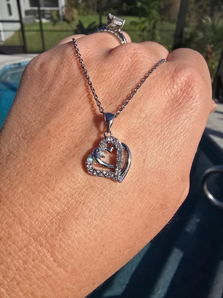 Customer photo review of Angela 18k White Gold Plated Silver Double Heart Necklace with Swarovski Crystals