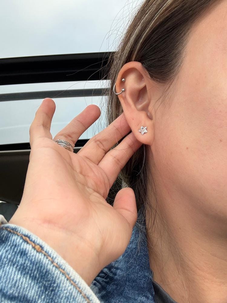 Customer photo review of Lealani 18k White Gold Plated Stud Earrings with Swarovski Crystals