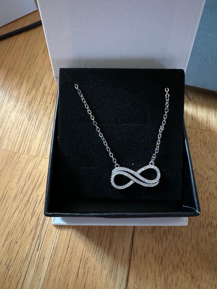 Customer photo review of Tansy 18k White Gold Plated Infinity Pendant Necklace with Simulated Diamond Crystals