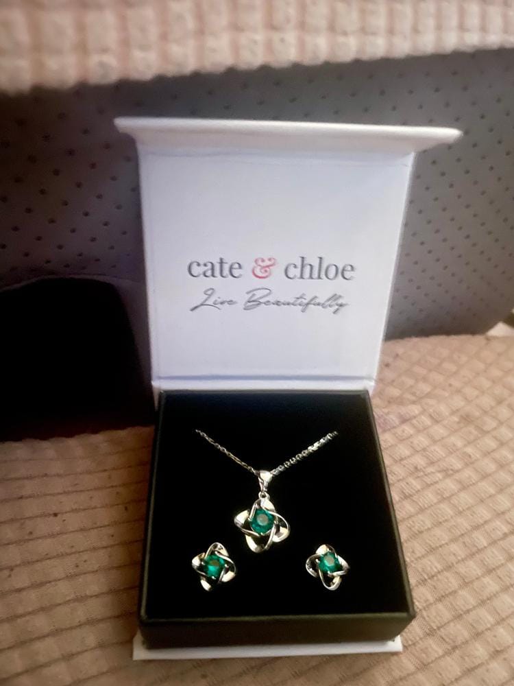 Customer photo review of Infinity 18k White Gold Plated Birthstone Flower Earrings with Swarovski Crystals