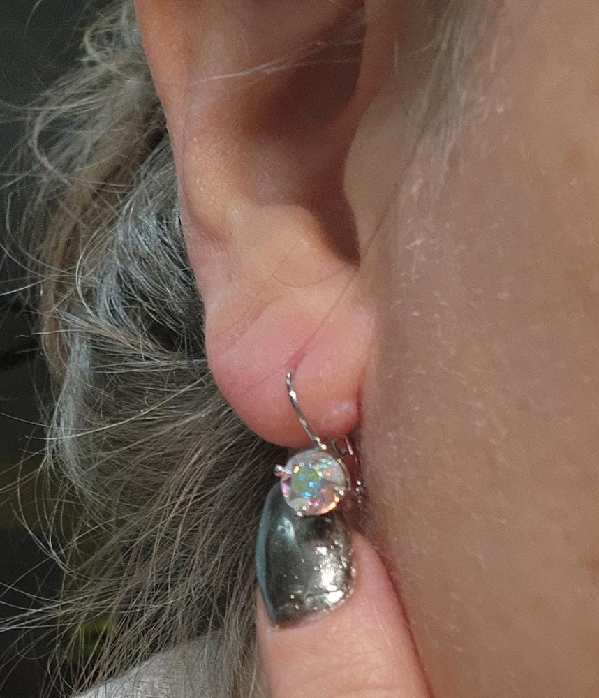 Customer photo review of Lyric 18k White Gold Plated Drop Earrings with Swarovski Crystals