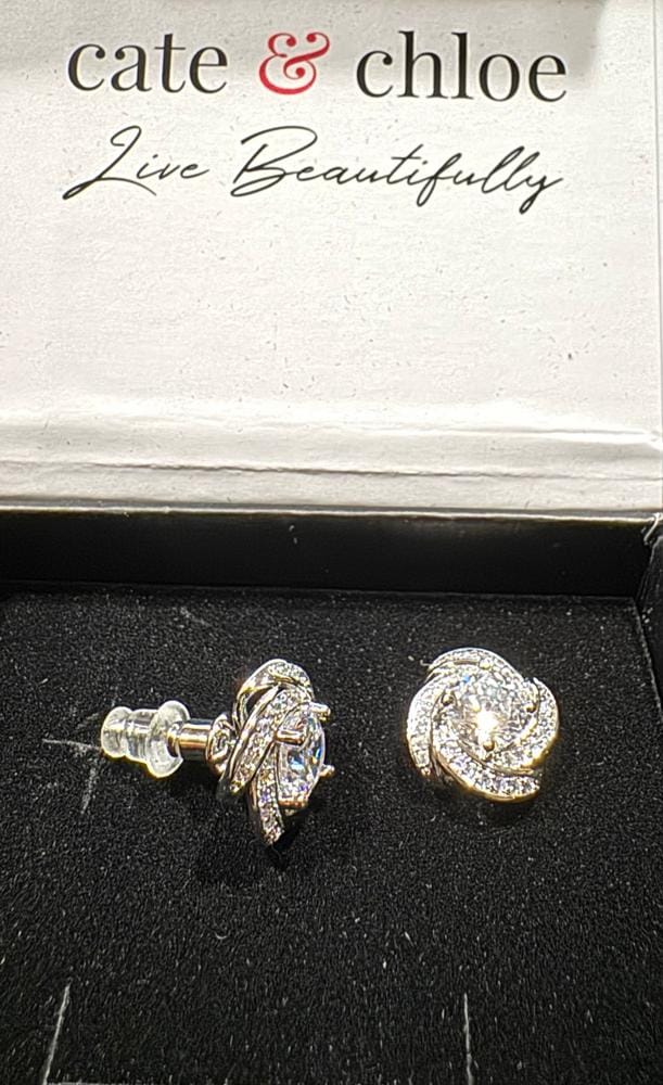 Customer photo review of Eloise 18k White Gold Plated Stud Earrings with Solitaire Round Cut Swarovski Crystal