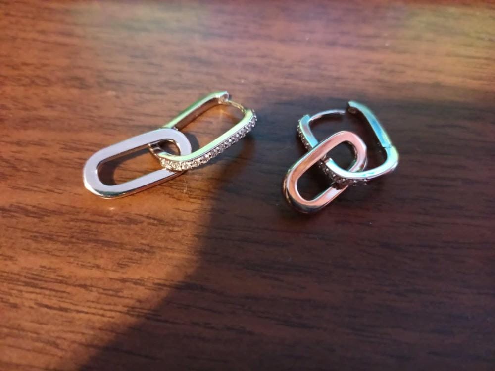 Customer photo review of Remington 18k White Gold Plated Dangle Chain Link Earrings with Swarovski Crystals