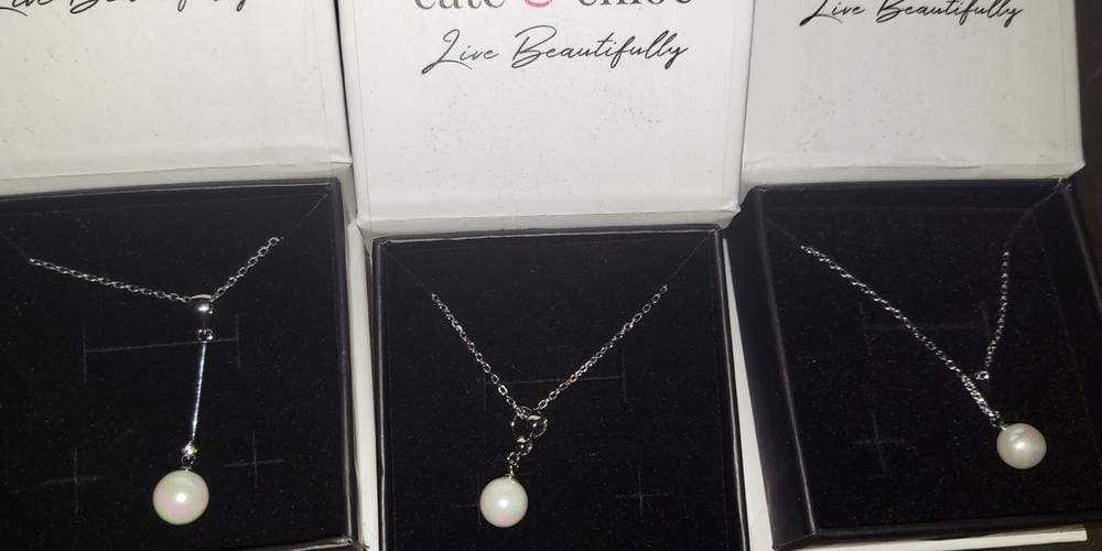 Customer photo review of Gabrielle 18k White Gold Pearl Drop Pendant Necklace with Swarovski Crystals
