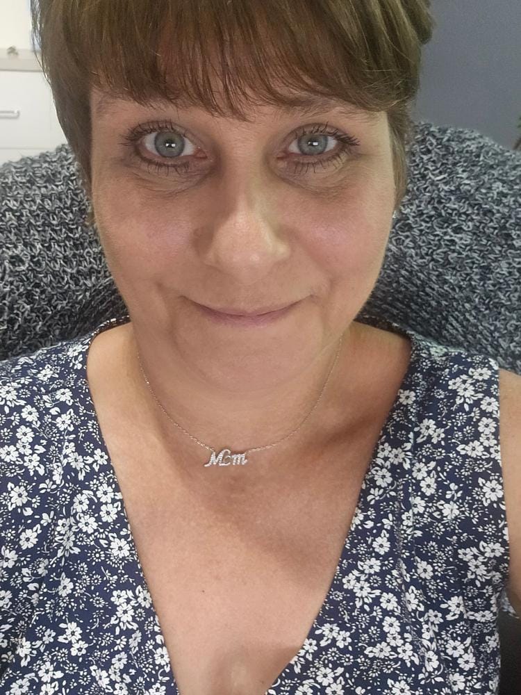 Customer photo review of Riley 18k White Gold Plated Mom Necklace with Swarovski Crystals