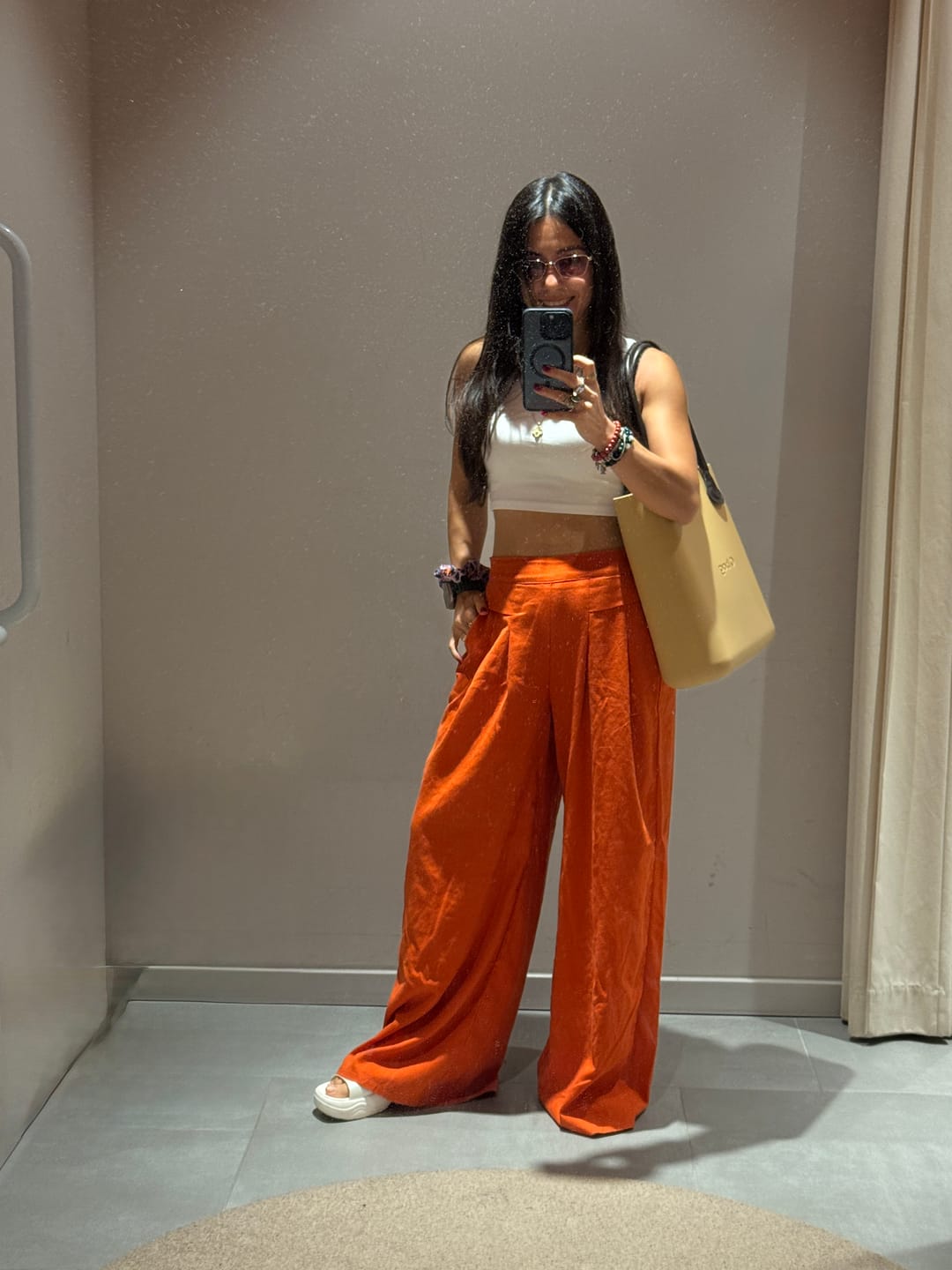 Customer photo review of Buddha Stones – Unifarbene Hose aus Baumwollleinen mit hoher Taille und weitem Bein und Taschen