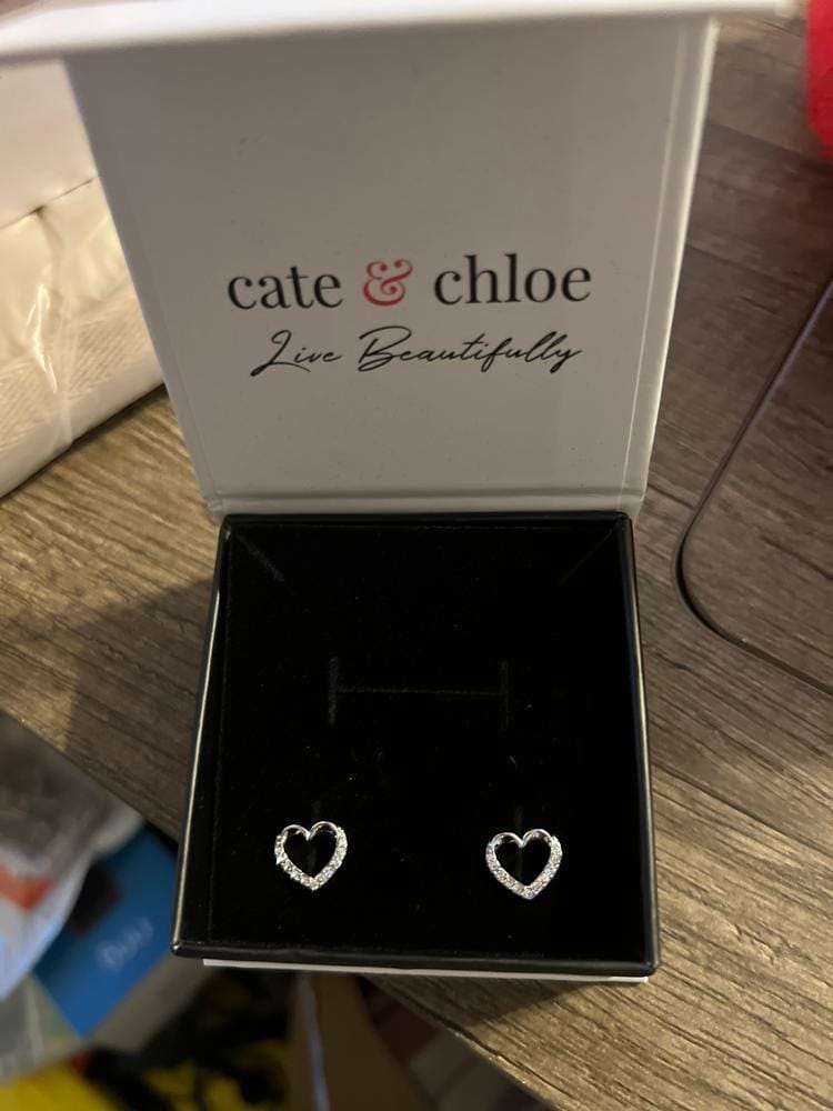 Customer photo review of Chelsea 18k White Gold Plated Silver Heart Stud Earrings with Swarovski Crystals
