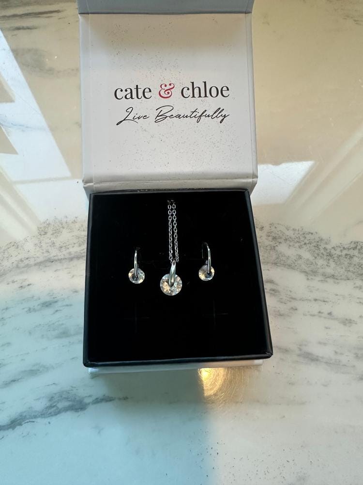 Customer photo review of McKayla 18k White Gold Plated Drop Earrings with Swarovski Crystals