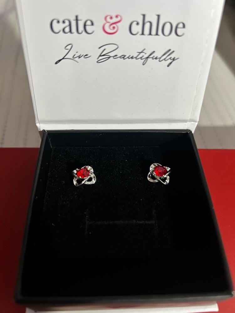 Customer photo review of Infinity 18k White Gold Plated Birthstone Flower Earrings with Swarovski Crystals