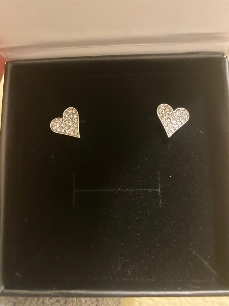 Customer photo review of Cecilia 18k White Gold Plated Silver Heart Stud Earrings with Swarovski Crystals