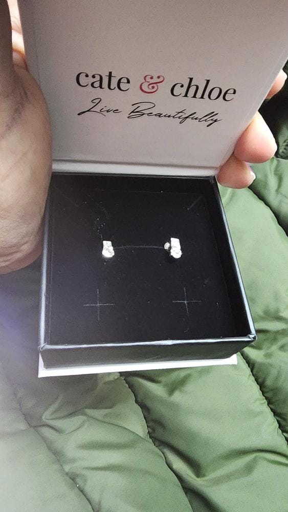 Customer photo review of Laya 18k White Gold Plated Stud Earrings with Swarovski Crystals — Final Sale