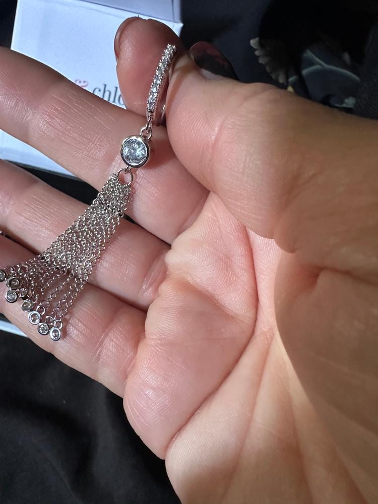 Customer photo review of Jackie 18k White Gold Plated Dangle Tassel Earrings with Simulated Diamond Crystals