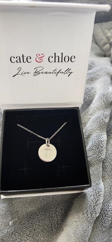 Customer photo review of Summer Collection 18k White Gold Plated Engraved Initial Letter Pendant Necklace