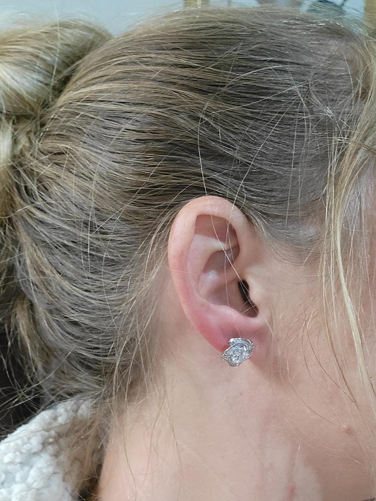 Customer photo review of Eloise 18k White Gold Plated Stud Earrings with Solitaire Round Cut Swarovski Crystal