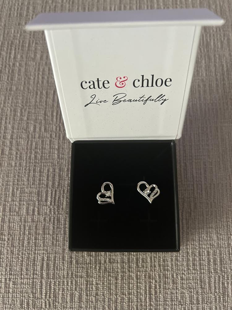 Customer photo review of Kara 18k White Gold Plated Silver Heart Stud Earrings with Swarovski Crystals