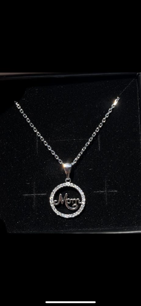 Customer photo review of Brandy 18k White Gold Plated Circle Mom Necklace with Swarovski Crystals