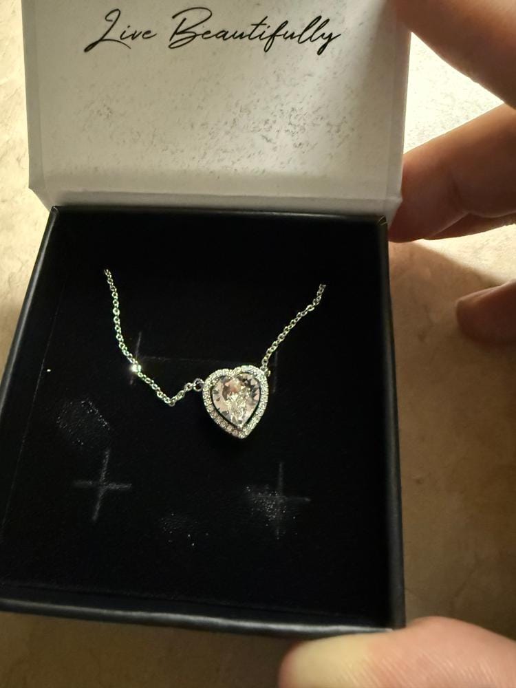 Customer photo review of Tara 18k White Gold Plated Halo Heart Pendant Necklace with Swarovski Crystals