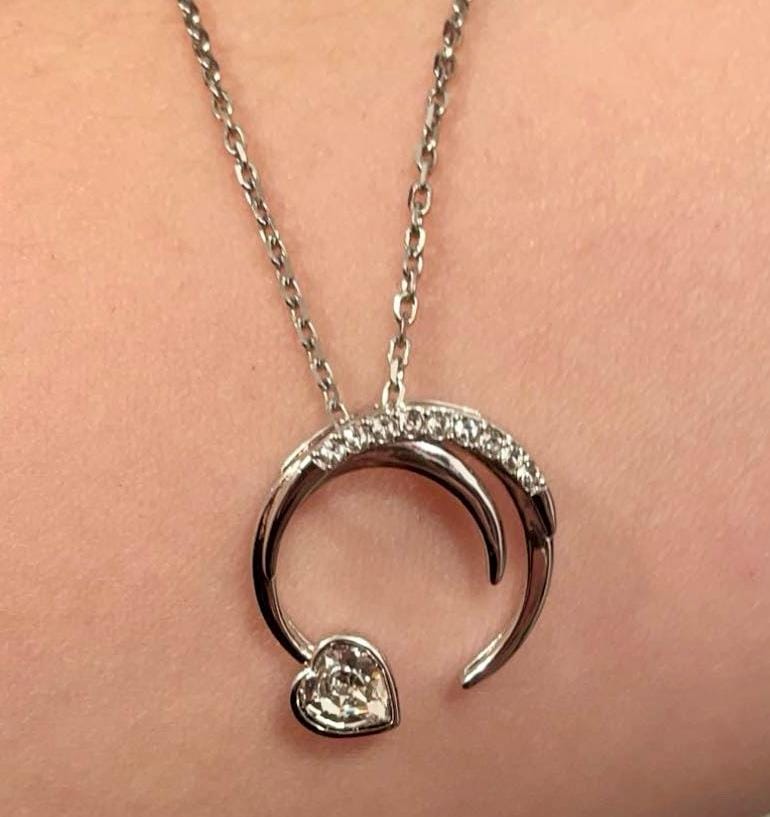 Customer photo review of Aelin 18k White Gold Plated Crescent Heart Pendant Necklace with Swarovski Crystals