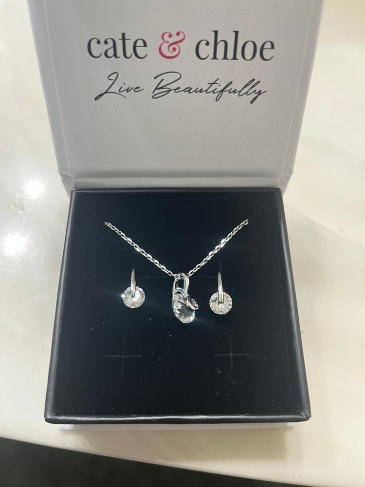 Customer photo review of McKayla 18k White Gold Plated Drop Earrings with Swarovski Crystals
