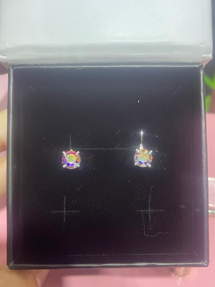 Customer photo review of Lyric 18k White Gold Plated Drop Earrings with Swarovski Crystals