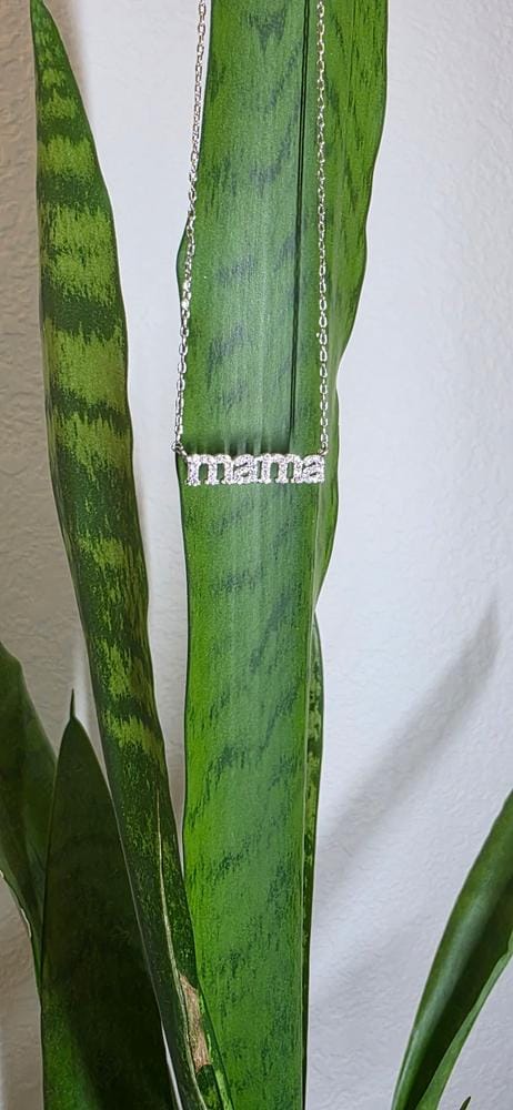 Customer photo review of Kelly 18k White Gold Plated Mama Necklace with Swarovski Crystals