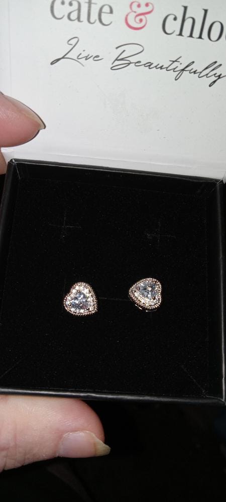 Customer photo review of Coraline 18k White Gold Plated Silver Heart Stud Earrings with Simulated Diamond Crystals