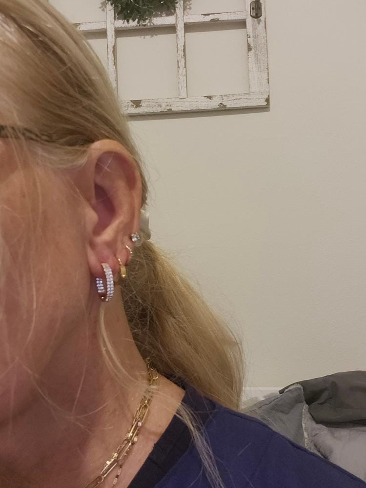 Customer photo review of Grace 18k White Gold Plated 19mm Hoop Earrings with Swarovski Crystals